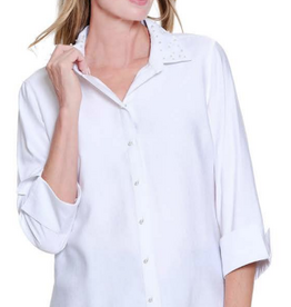 Sharon Young Inc Multiples White  Button Up 3/4 Sleeve Top