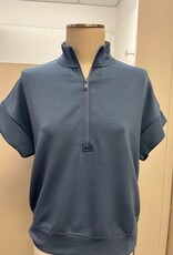 Rae Mode Rae Mode Paradise Blue 1/4 ZIP S/S  Scuba Fabric Top