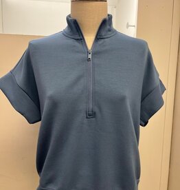 Rae Mode Rae Mode Paradise Blue 1/4 ZIP S/S  Scuba Fabric Top