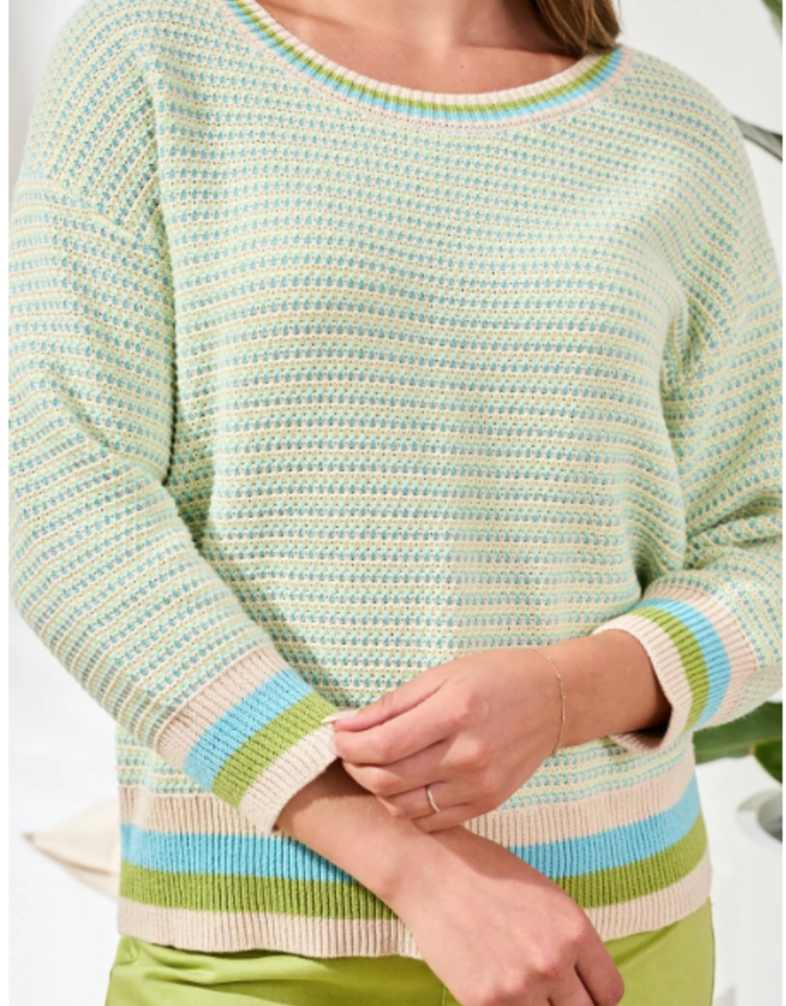 Tribal Tribal Aqua Sky Scoop Neck Sweater Top