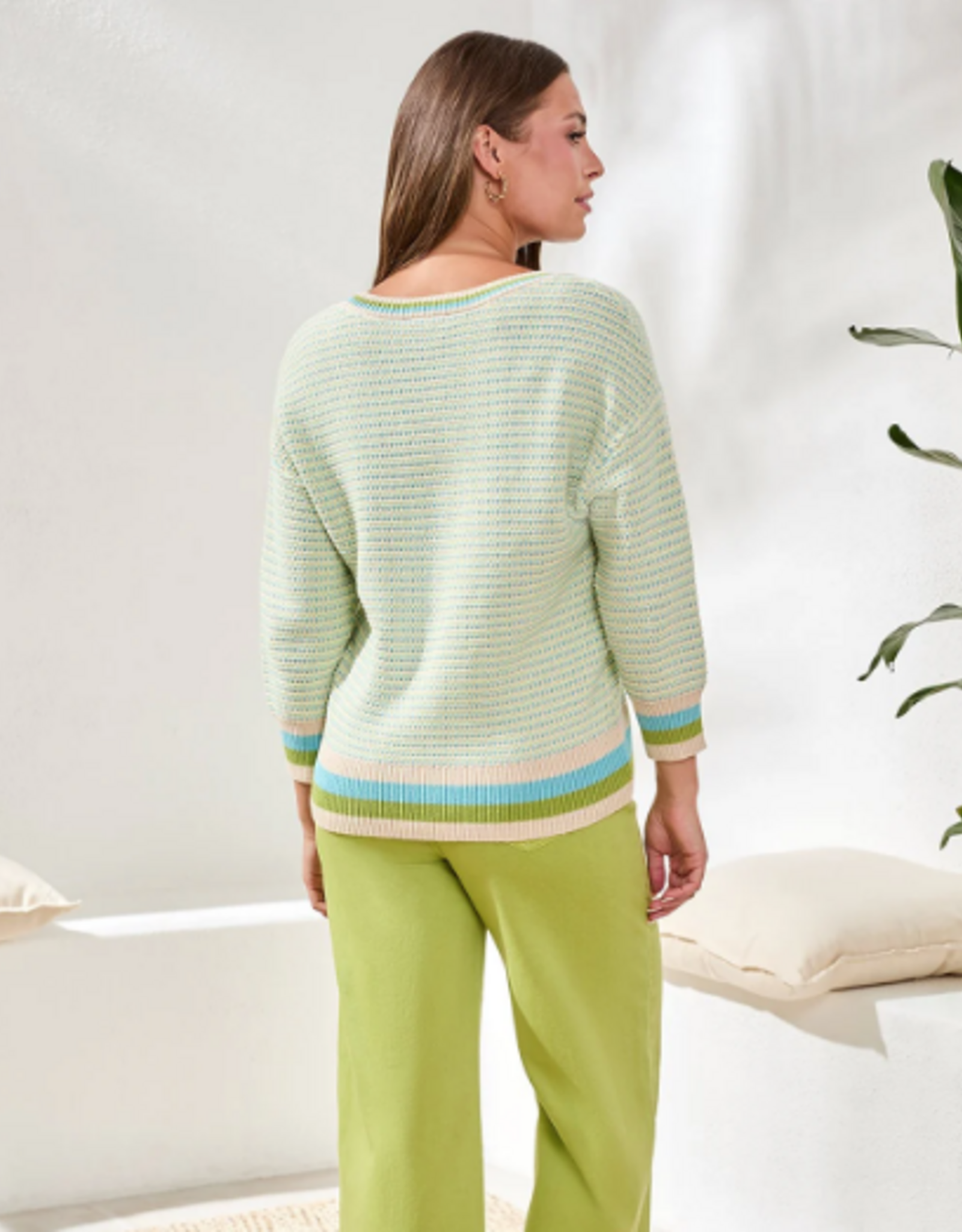 Tribal Tribal Aqua Sky Scoop Neck Sweater Top