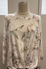 Democracy Democracy Ecru  Round Neck 3/4 Sleeve Printed Petite Top