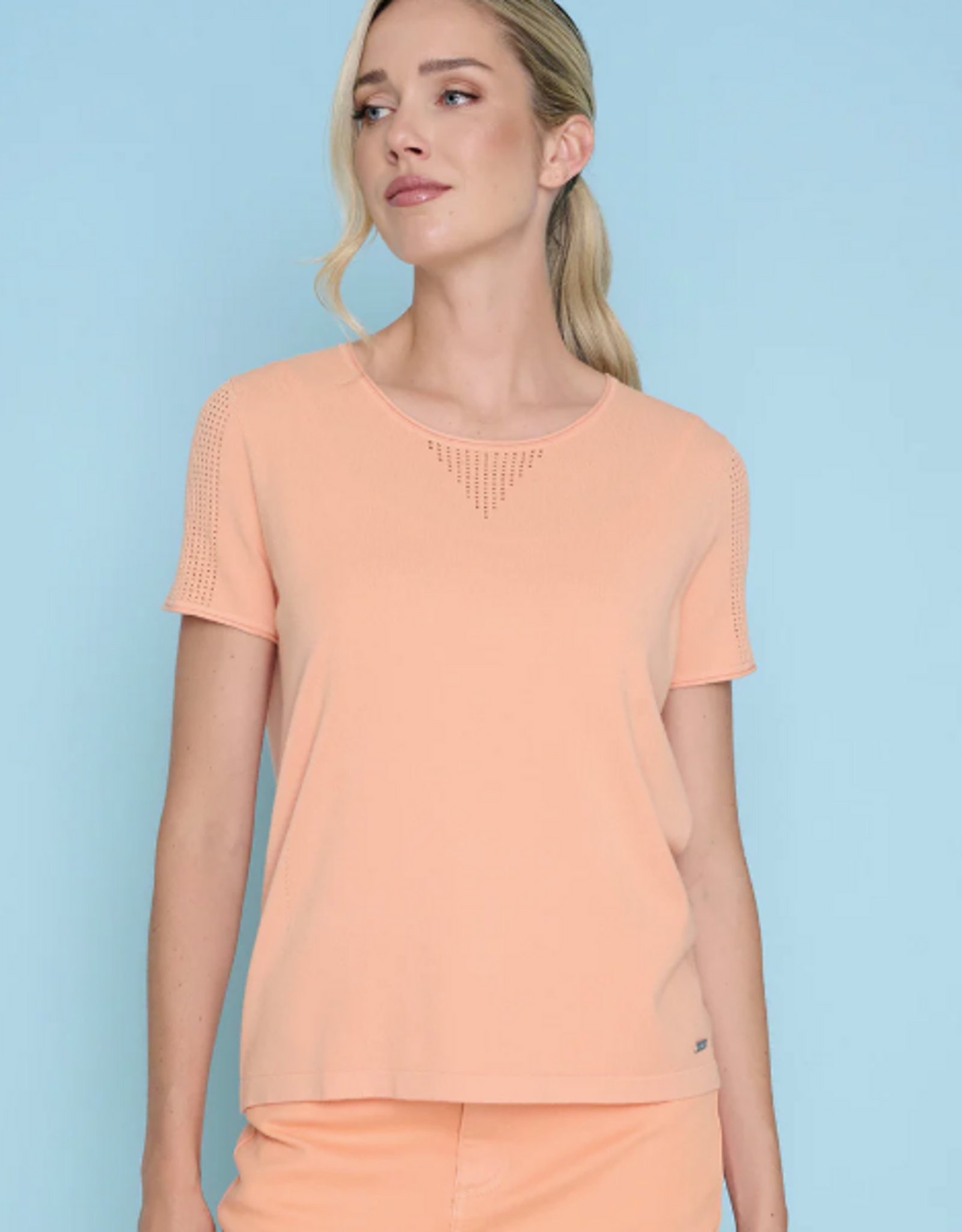 Picadilly PICADILLY Apricot  Round Neck Short-Sleeve Pointelle  Top