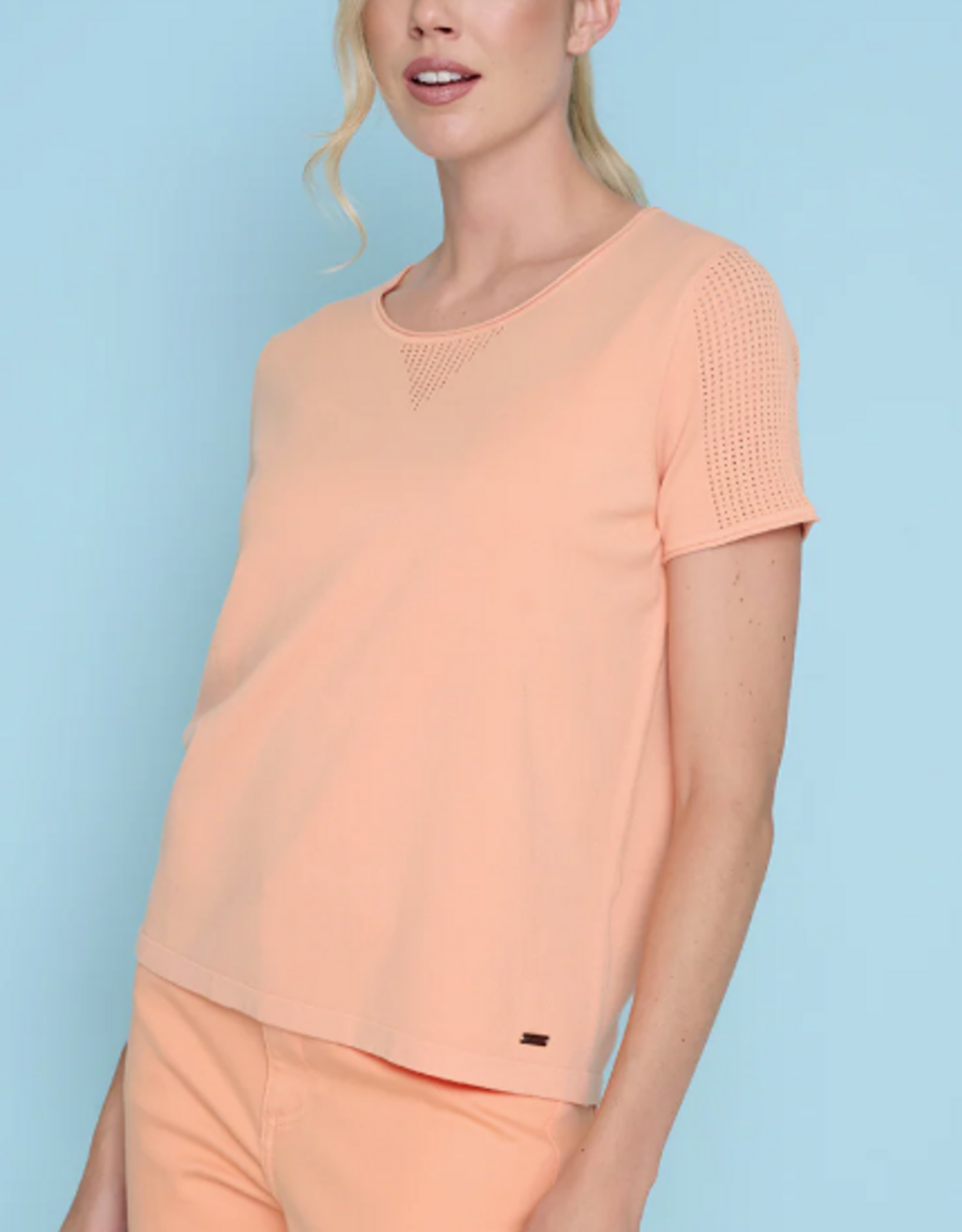 Picadilly PICADILLY Apricot  Round Neck Short-Sleeve Pointelle  Top