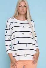 Picadilly PICADILLY White 3/4 Sleeve Embellished Top