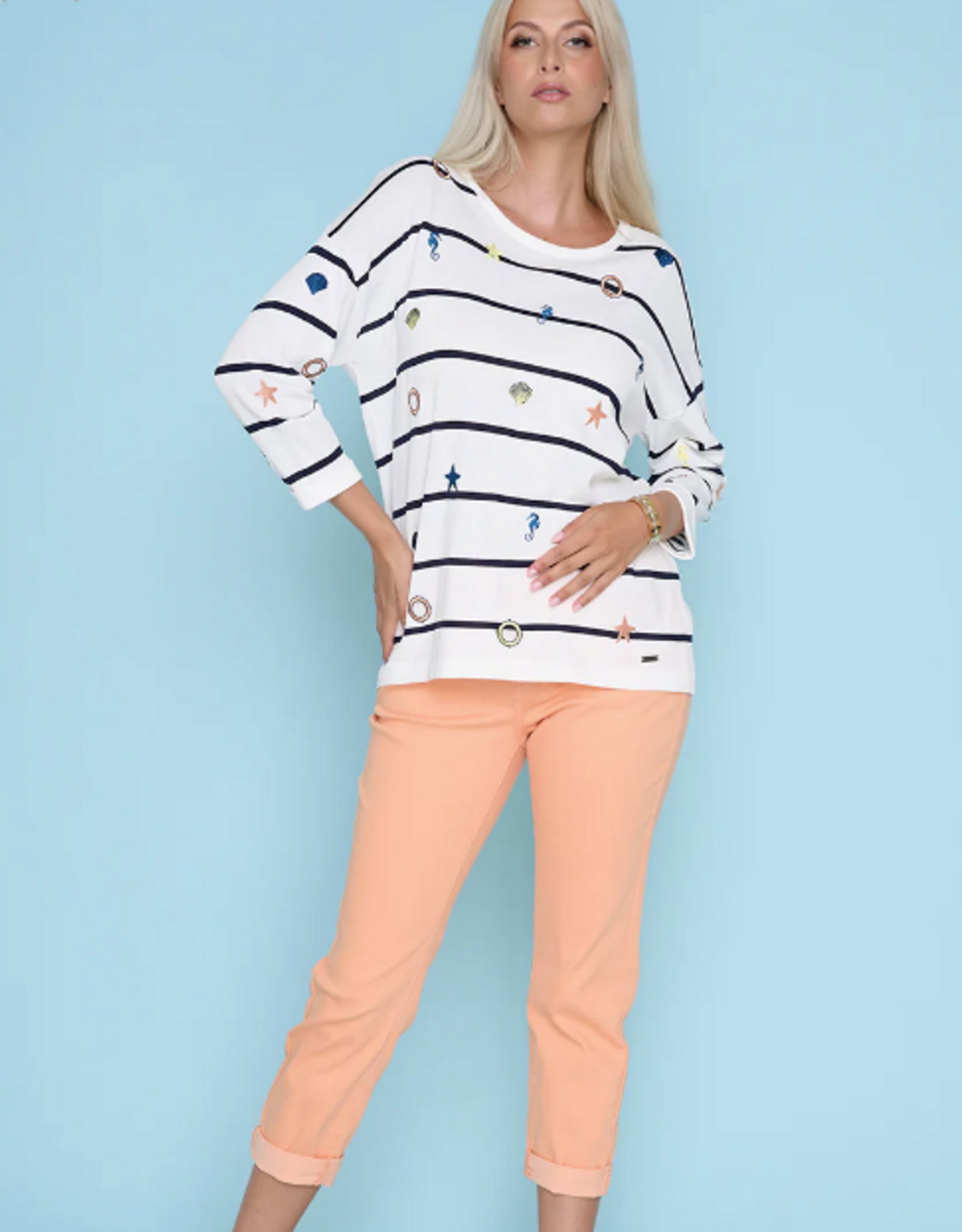 Picadilly PICADILLY White 3/4 Sleeve Embellished Top