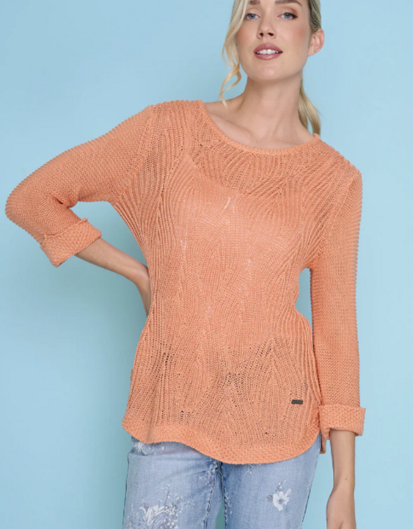 Picadilly PICADILLY Apricot  Round Neck L/S  Open Knit Design Top