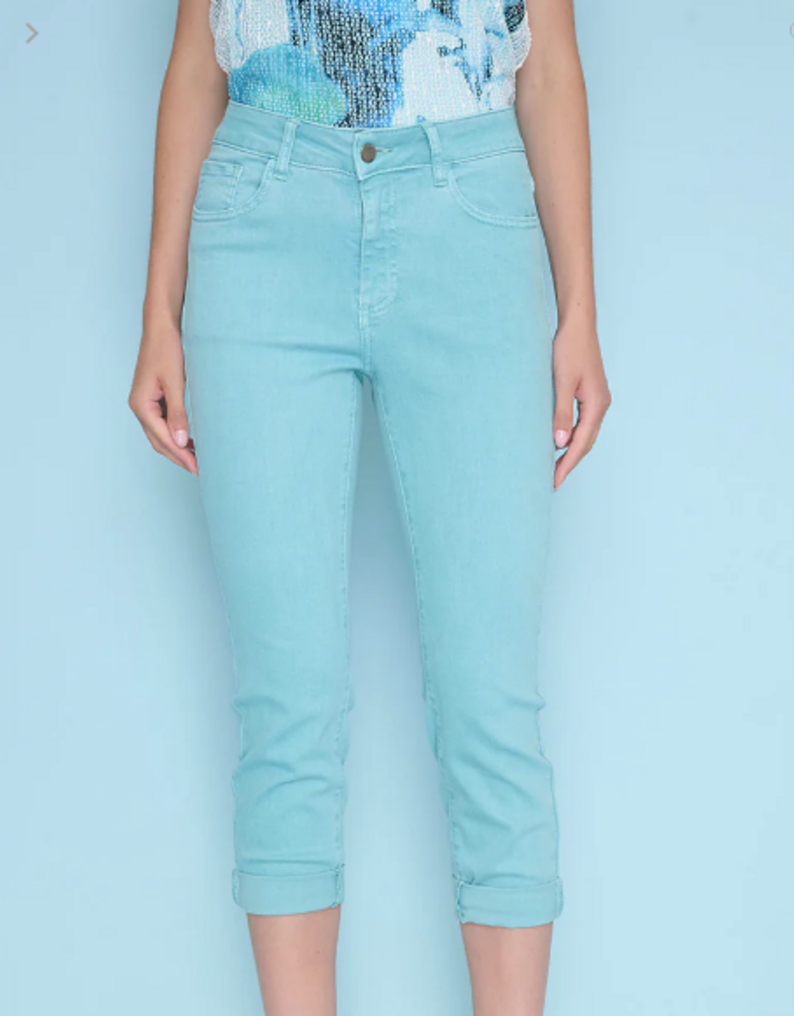 Picadilly PICADILLY Dusty Blue Cuffed Cropped Jean