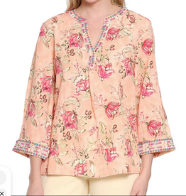 Sharon Young Inc Tru Luxe Split Neck 3/4 Sleeve Top