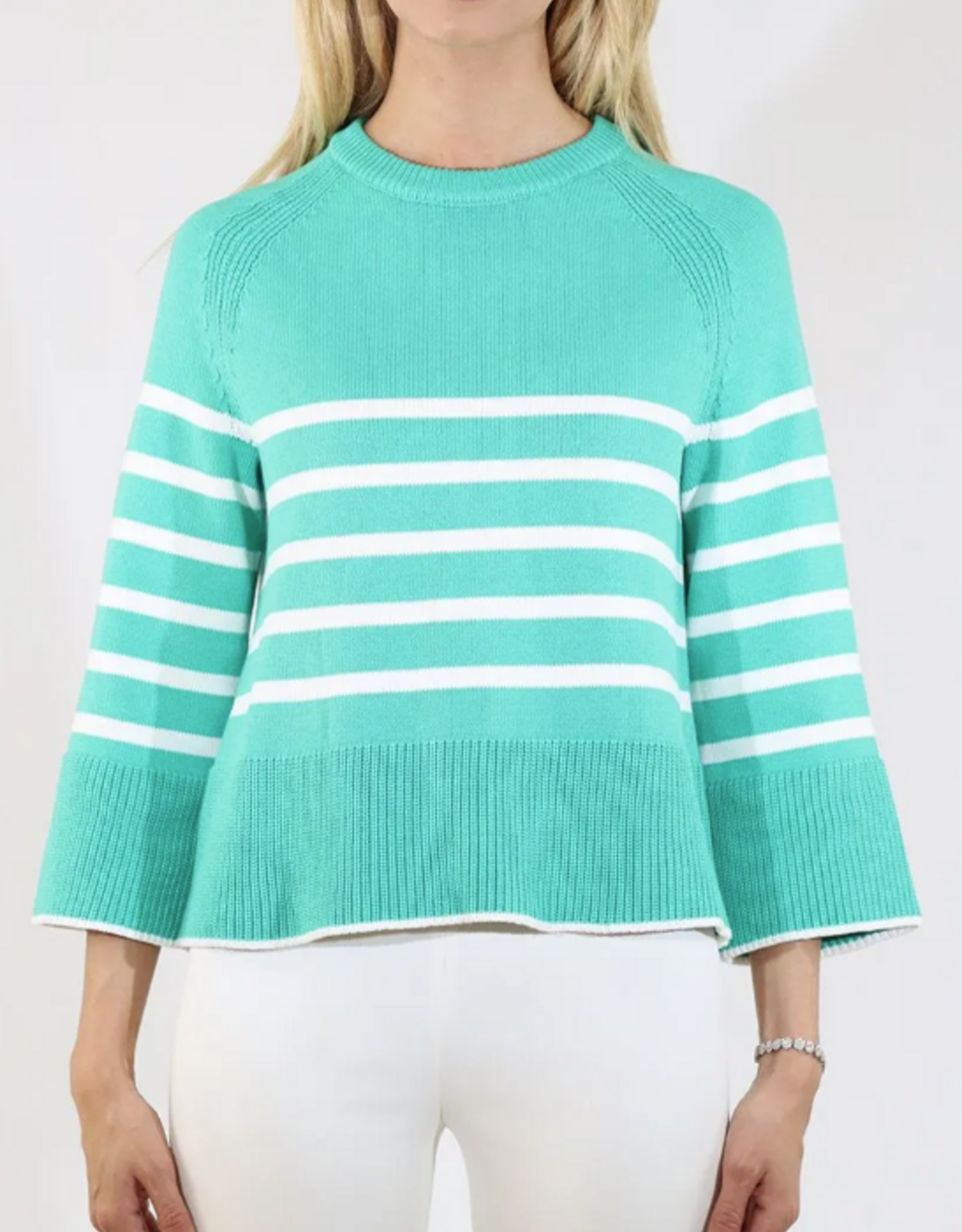 Metric Knits Metric Knits Jade/White  Round Neck Raglan Sleeve Sweater