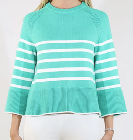 Metric Knits Metric Knits Jade/White  Round Neck Raglan Sleeve Sweater