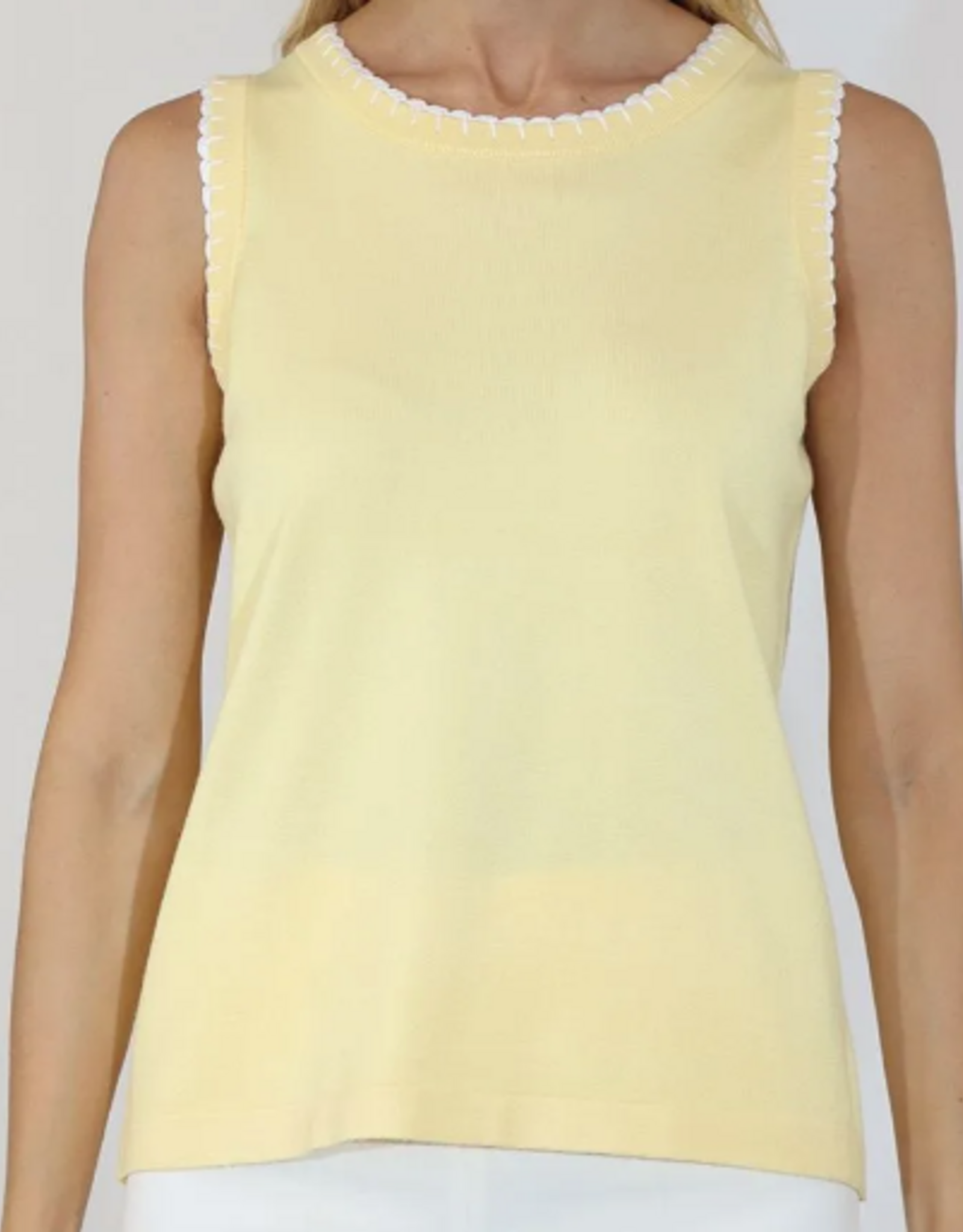 Metric Knits Metric Knits Lemon/White Round Neck Sleeveless  Tank