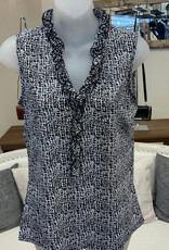 Beachtime Beach Time  ABBK Blk/Wht Daisy Print V-Neck Sleeveless Tank