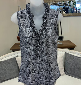 Beachtime Beach Time ABBK Blk/Wht Daisy Print V-Neck Sleeveless Tank