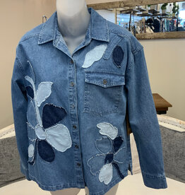 Sharon Young Inc Tru Luxe Denim Shirt Jacket w/Flower Detail