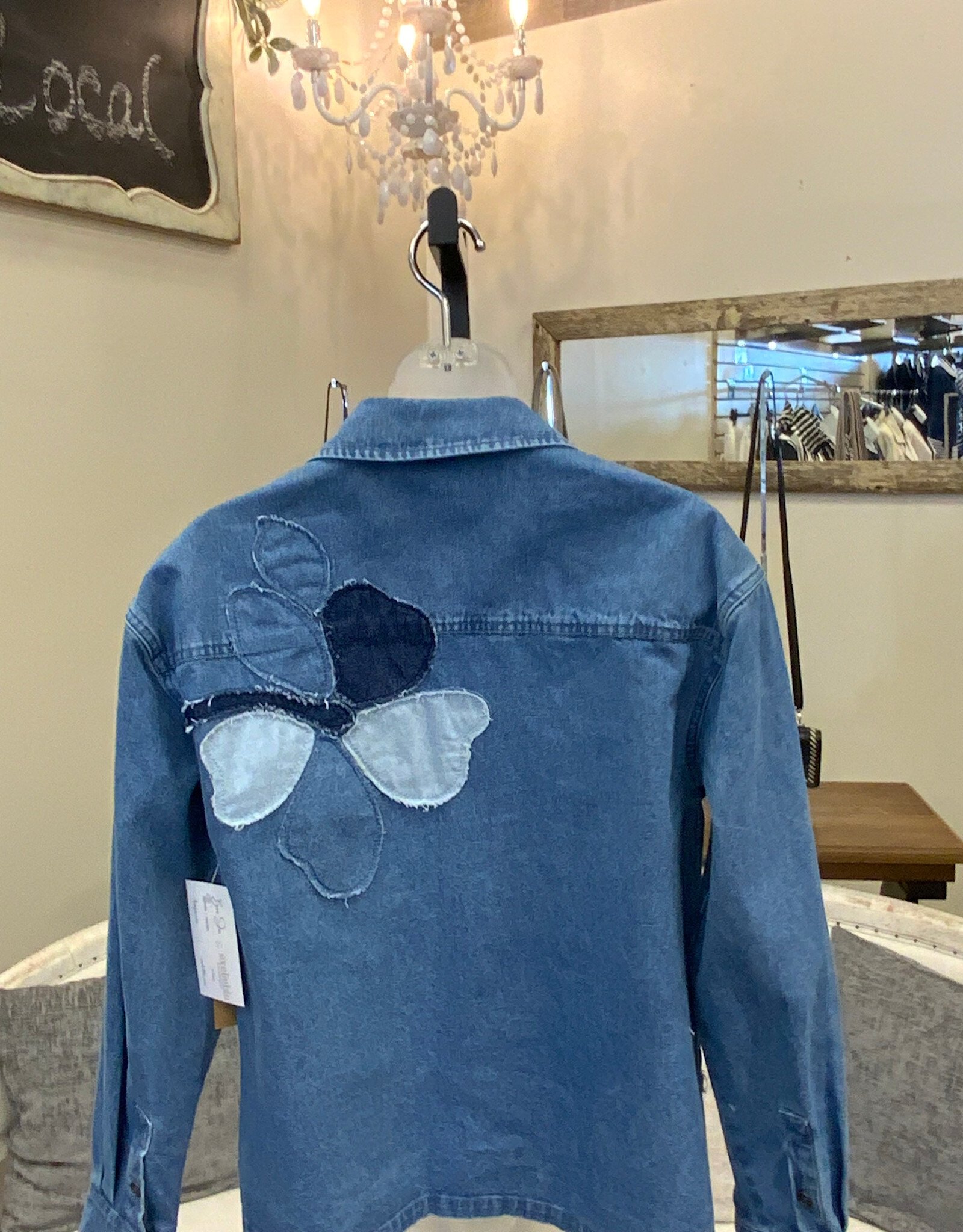 Sharon Young Inc Tru Luxe Denim Shirt Jacket w/Flower Detail
