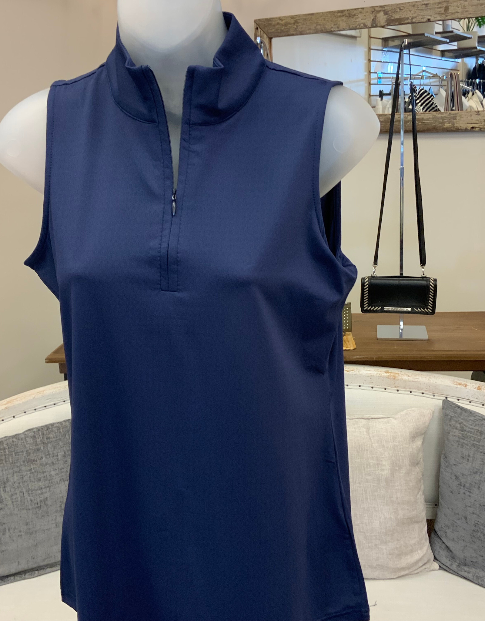 Beachtime Beach Time NVY Navy 1/4 Zip Sleeveless Top
