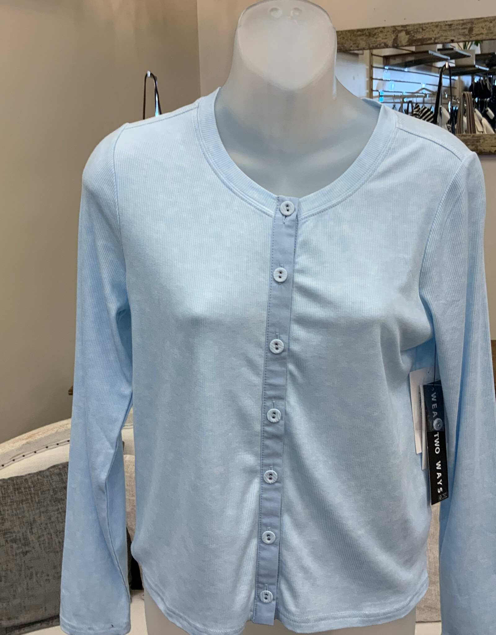 Tribal Tribal Hydrangea Round Neck L/S Button Up Top