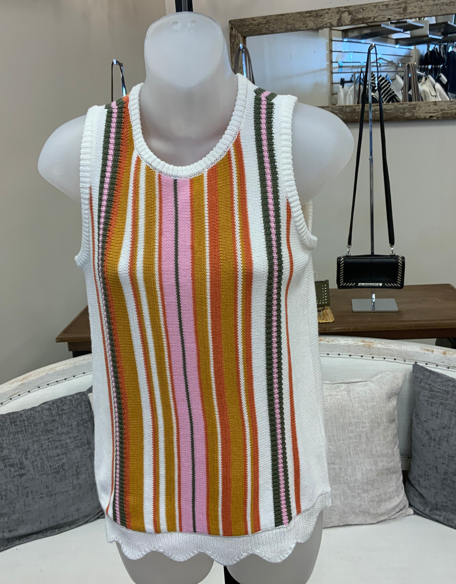 Tribal Tribal Multi Color Horizontal Stripe Detail Sweater Vest