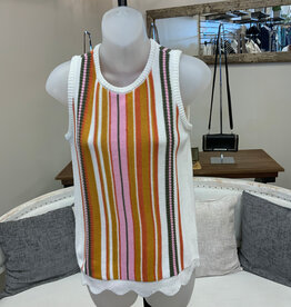 Tribal Tribal Multi Color Horizontal Stripe Detail Sweater Vest
