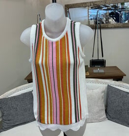 Tribal Tribal Multi  Color Vertical Stripe Sleeveless Sweater Top