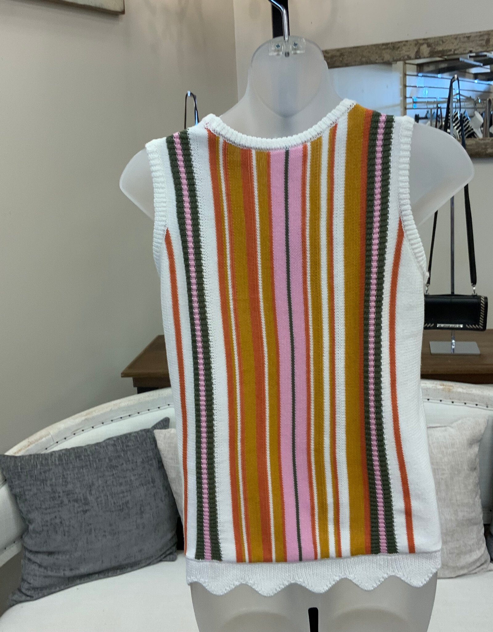 Tribal Tribal Multi Color Horizontal Stripe Detail Sweater Vest