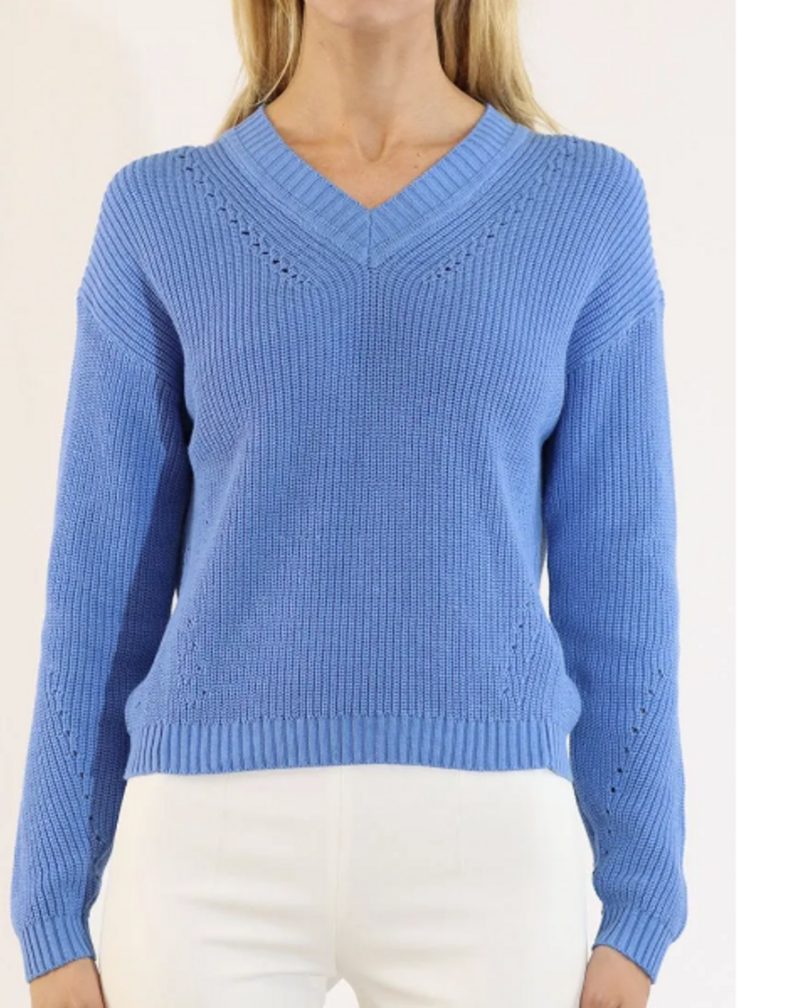 Metric Knits Metric Knits Humid Blue V-Neck L/S  Sweater