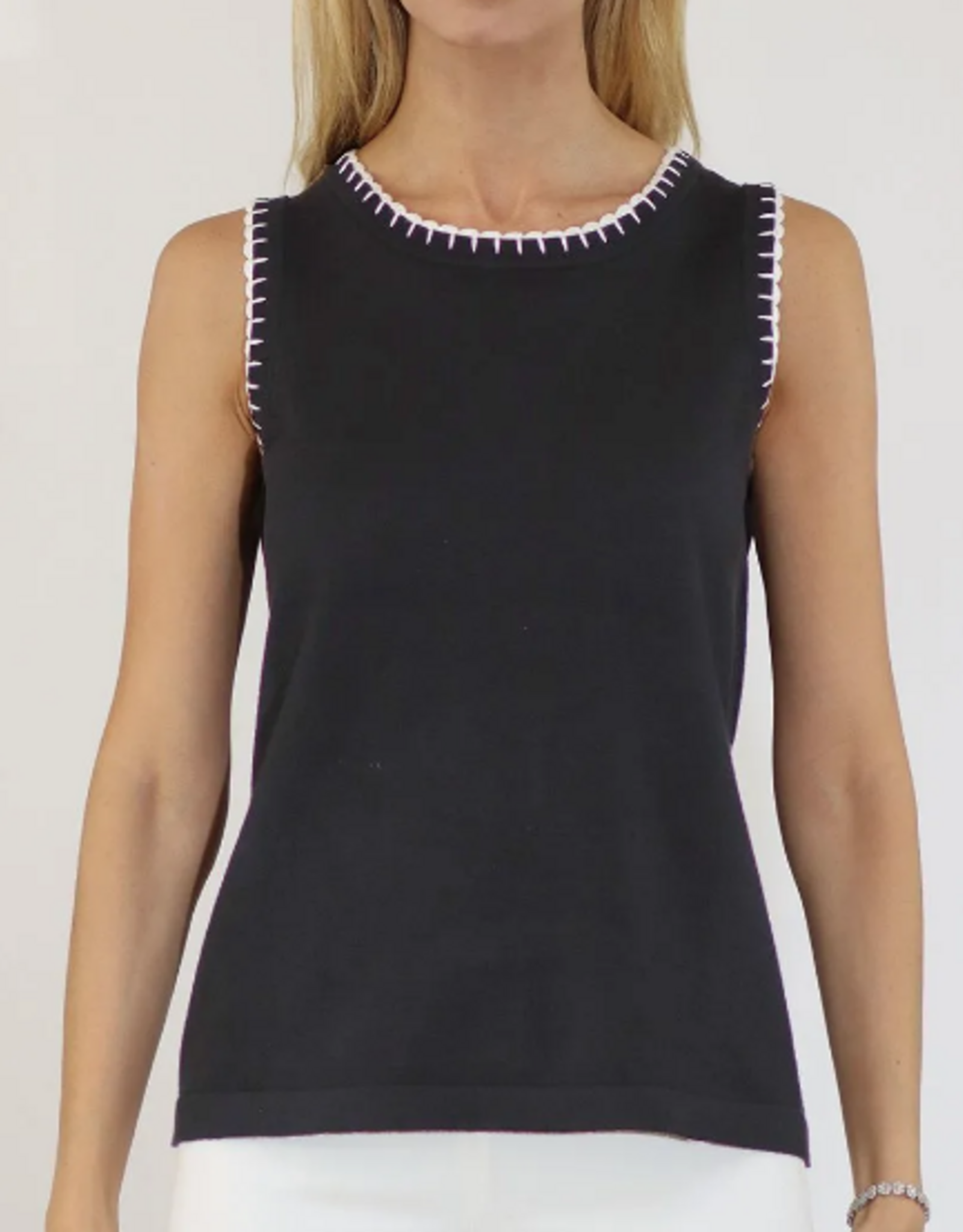 Metric Knits Metric Knits Black/White Round Neck Sleeveless  Tank
