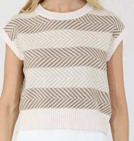 Metric Knits Metric Knits 42602 Beige Combo Round Neck Sleeveless Vest