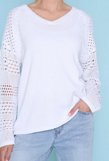 Picadilly PICADILLY  White V-Neck Long Sleeve Light Weight Sweater