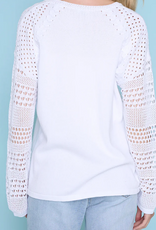 Picadilly PICADILLY  White V-Neck Long Sleeve Light Weight Sweater