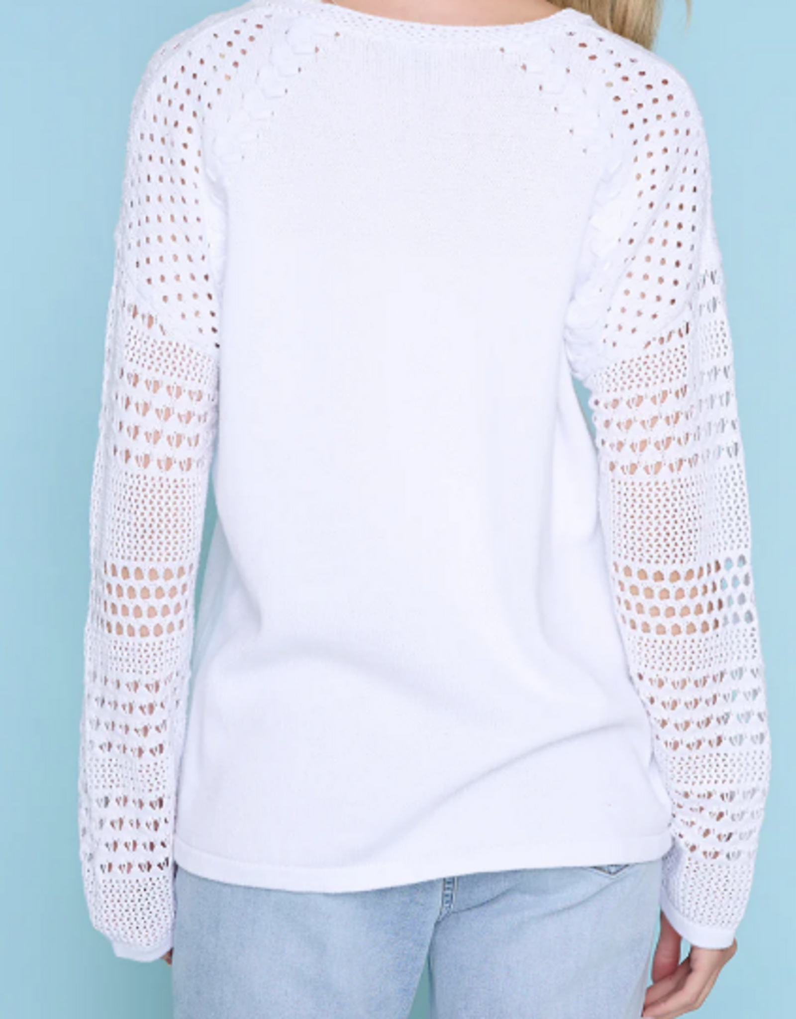 Picadilly PICADILLY  White V-Neck Long Sleeve Light Weight Sweater