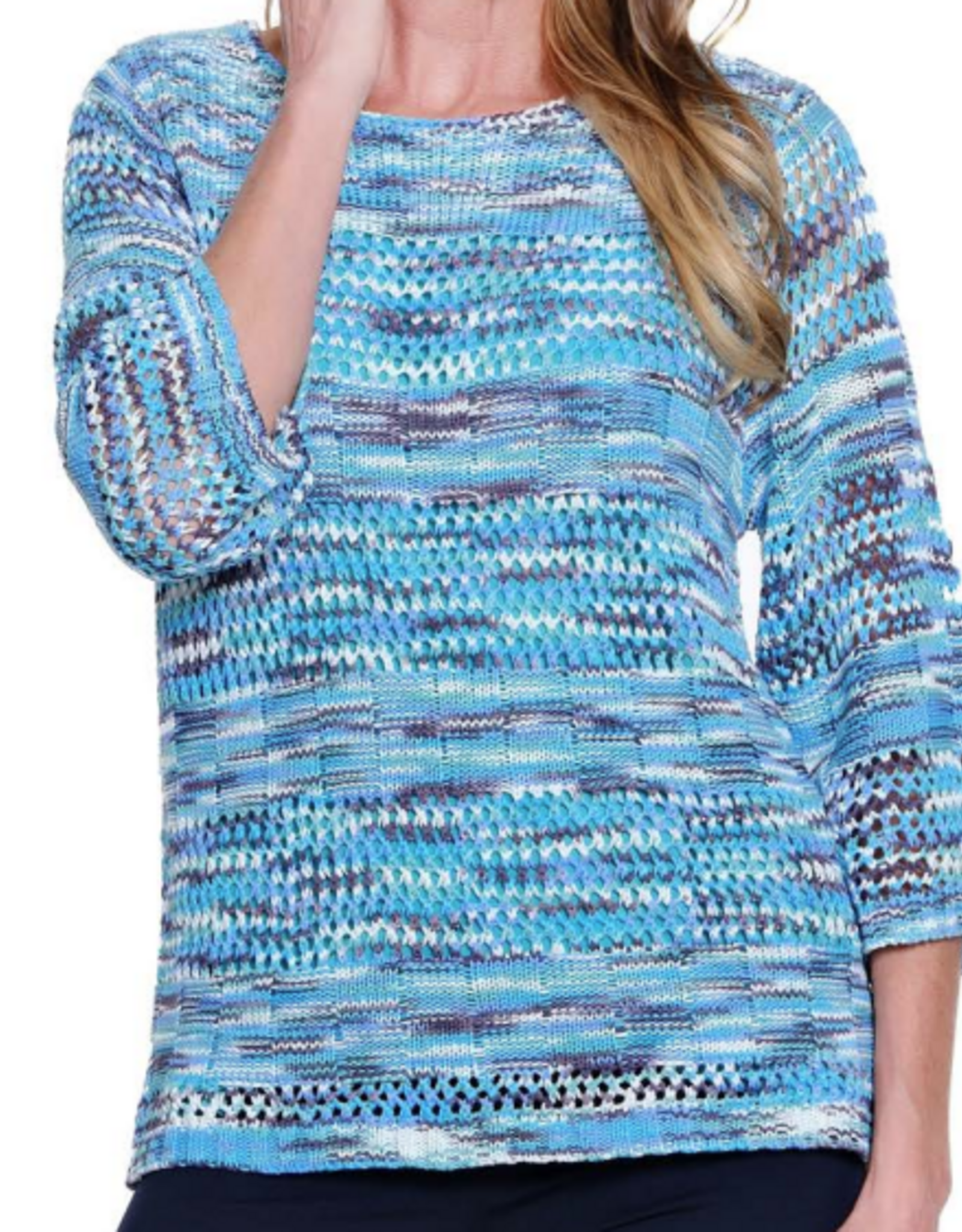 Multiples Multiples Multi Color Loose Woven 3/4 Sleeve