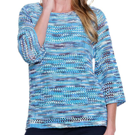 Multiples Multiples Multi Color Loose Woven 3/4 Sleeve