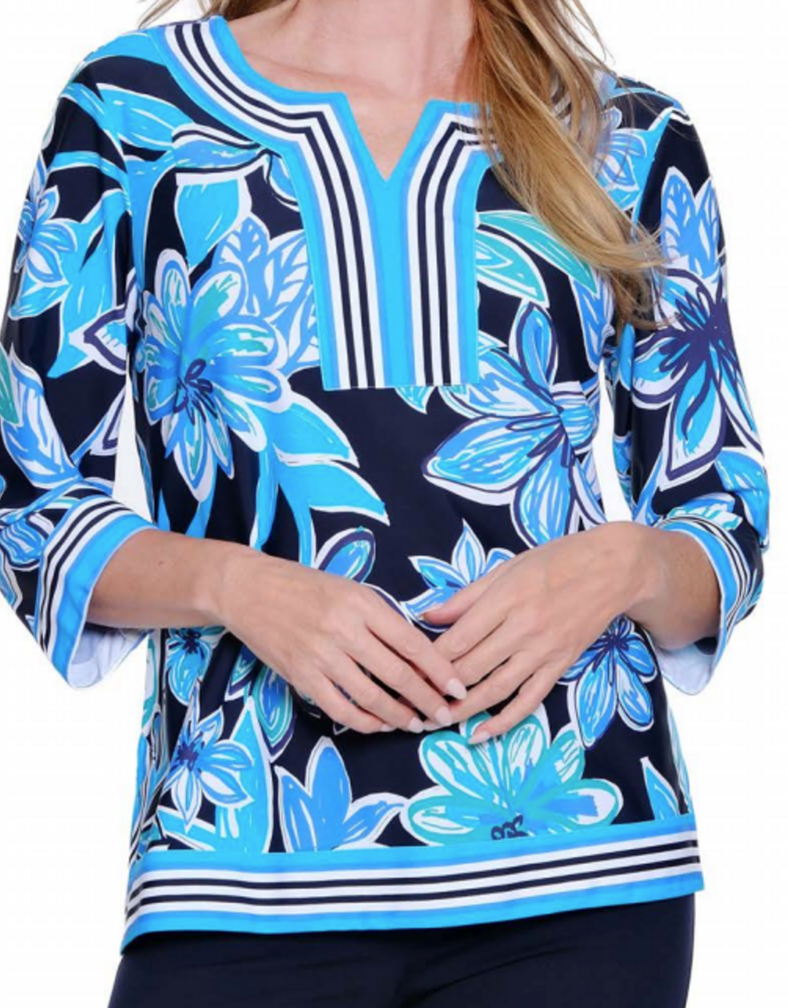 Multiples Multiples Floral Print Notch Neckline 3/4 Sleeve Top