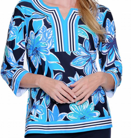 Multiples Multiples Floral Print Notch Neckline 3/4 Sleeve Top