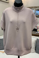 Rae Mode Rae Mode Light Mocha 1/4 ZIP S/S  Scuba Fabric Top
