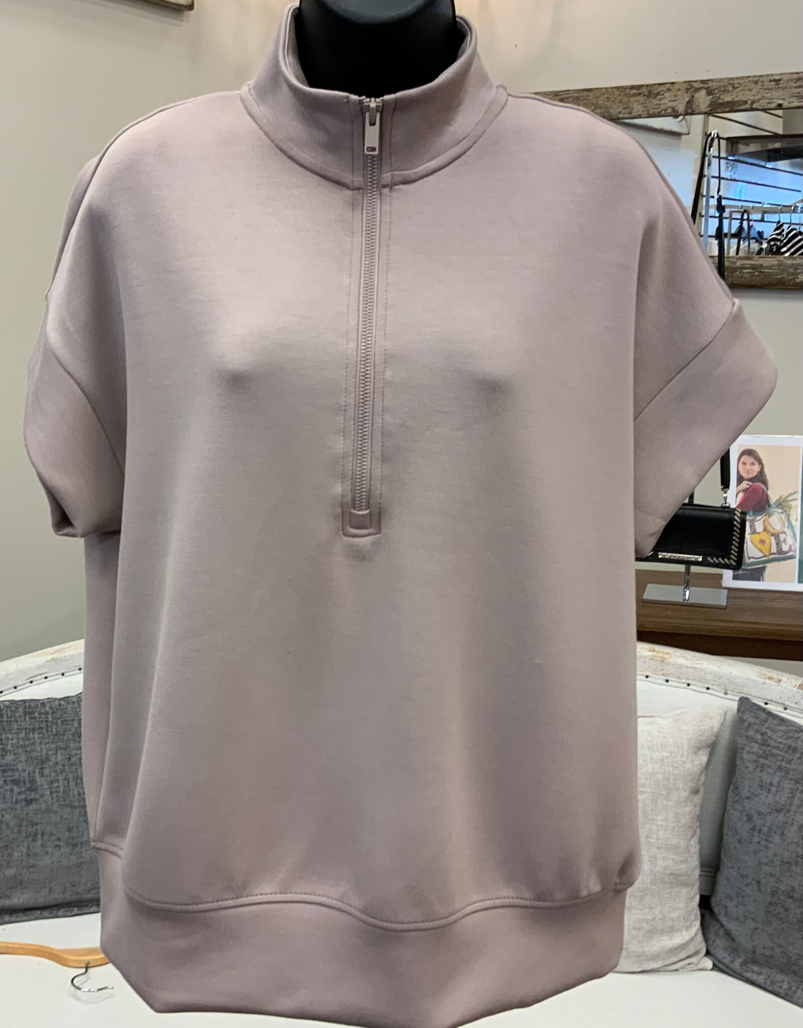 Rae Mode Rae Mode Light Mocha 1/4 ZIP S/S  Scuba Fabric Top