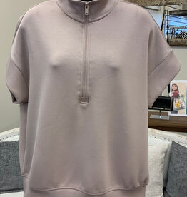 Rae Mode Rae Mode Light Mocha 1/4 ZIP S/S  Scuba Fabric Top