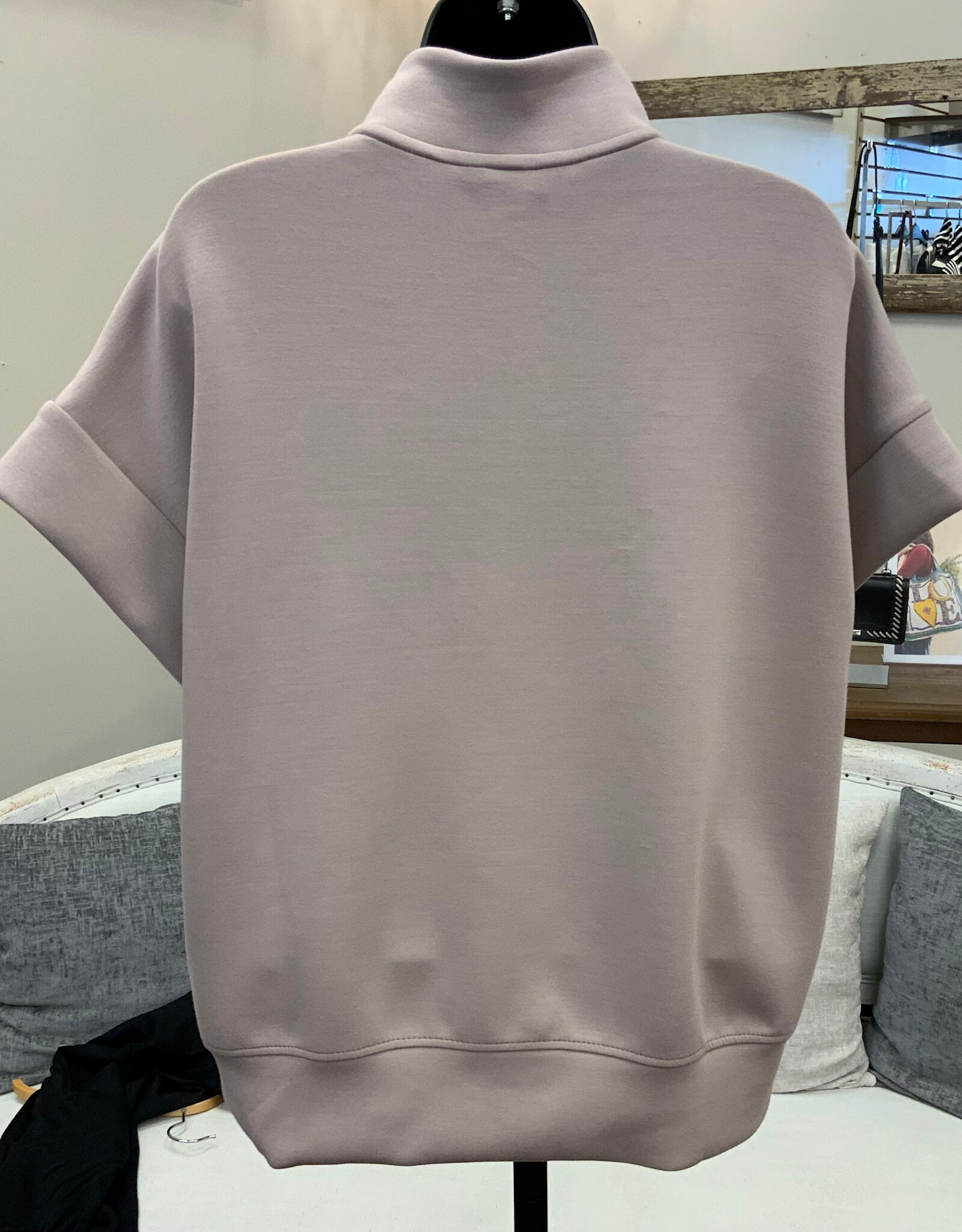 Rae Mode Rae Mode Light Mocha 1/4 ZIP S/S  Scuba Fabric Top