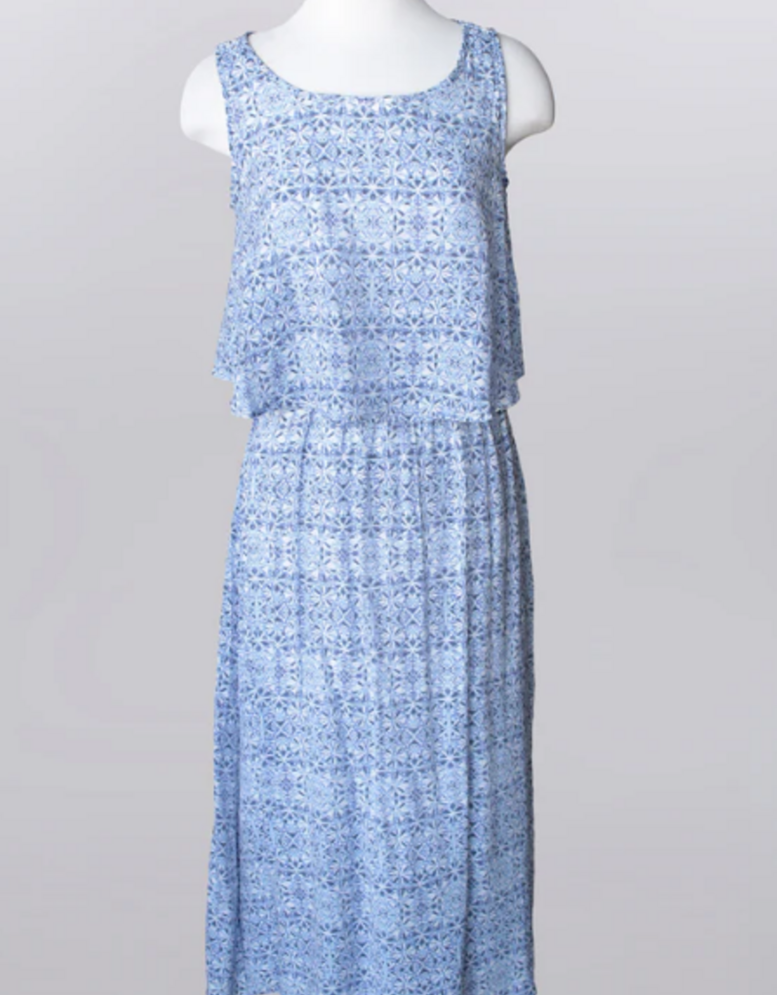 Keren Hart Keren Hart Blue Print Round Neck Sleeveless Maxi Dress