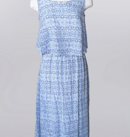 Keren Hart Keren Hart Blue Print Round Neck Sleeveless Maxi Dress