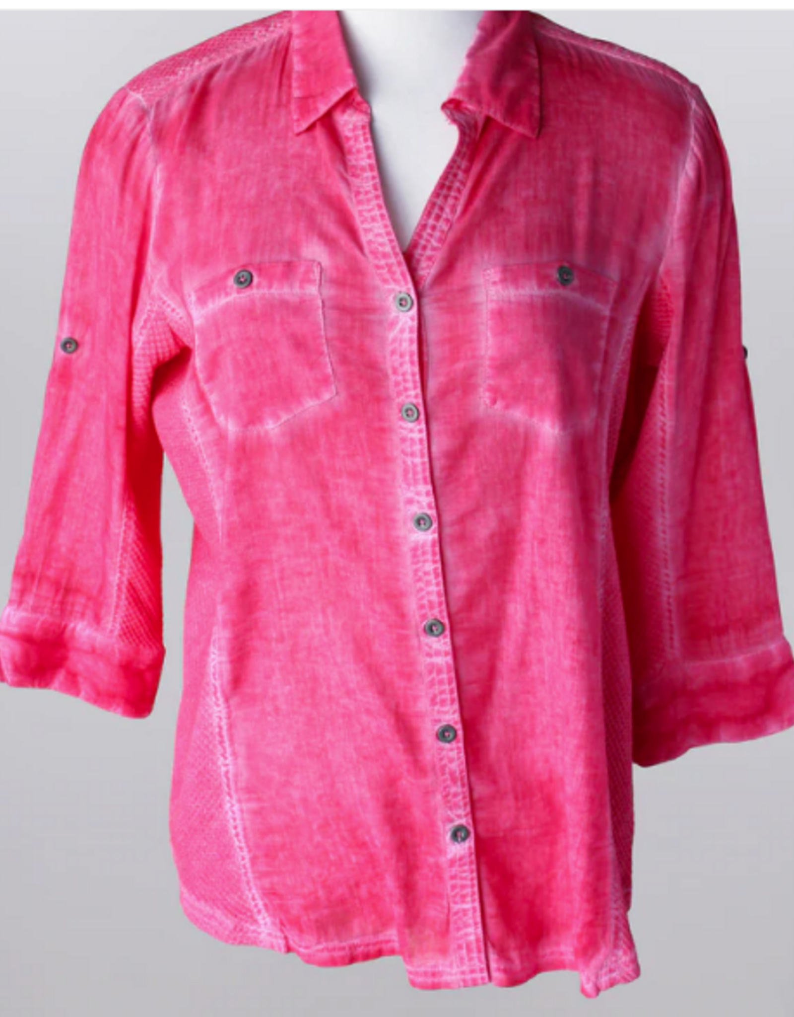 Keren Hart Keren Hart Fushia Button Up 3/4 Sleeve Top