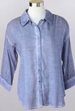 Keren Hart Keren Hart  Blue Wash Button Up 3/4 Sleeve Top