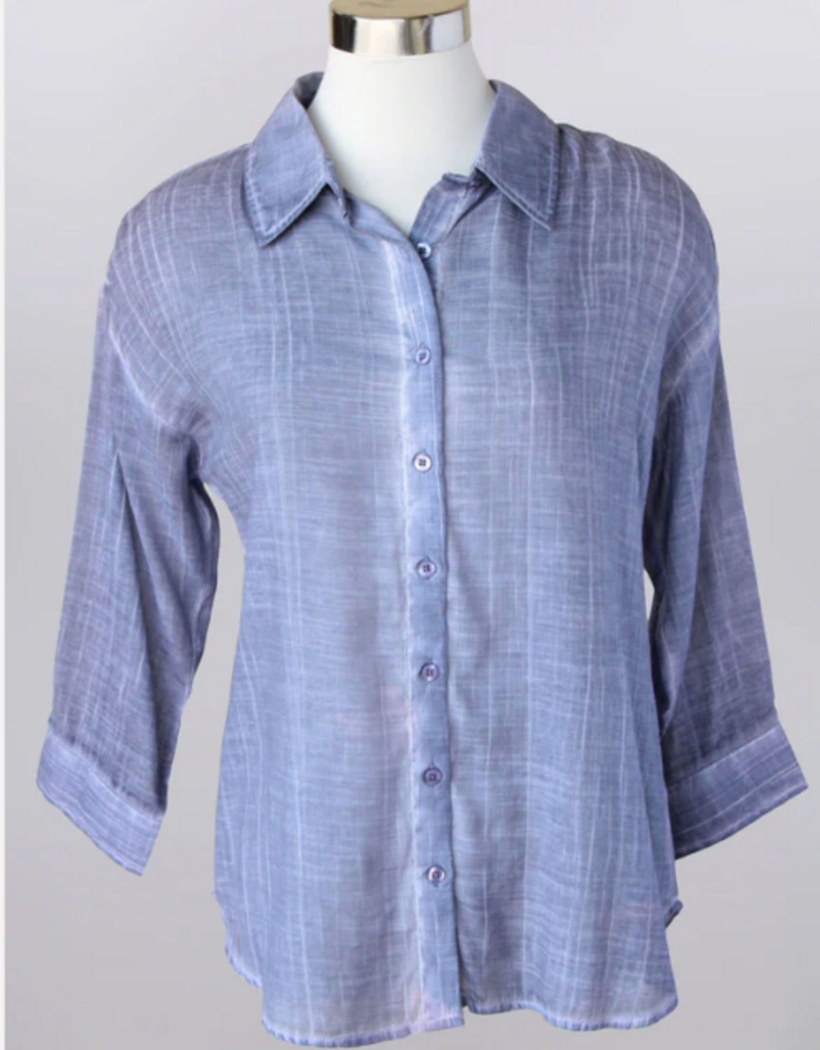Keren Hart Keren Hart  Blue Wash Button Up 3/4 Sleeve Top