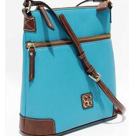 MC Handbags Corp. MC Handbag Belle Aqua Pebble Grained Cross-body Contrast Trim BS