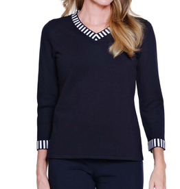 Multiples Multiples  Navy  V-Neck L/S Sweater