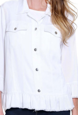 Multiples Multiples White Button Up 3/4 Sleeve  W/ Ruffle Detail  Jacket