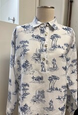 Multiples Multiples Chambray Print Button Up L/S  Top