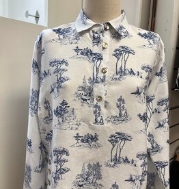 Multiples Multiples Chambray Print Button Up L/S  Top